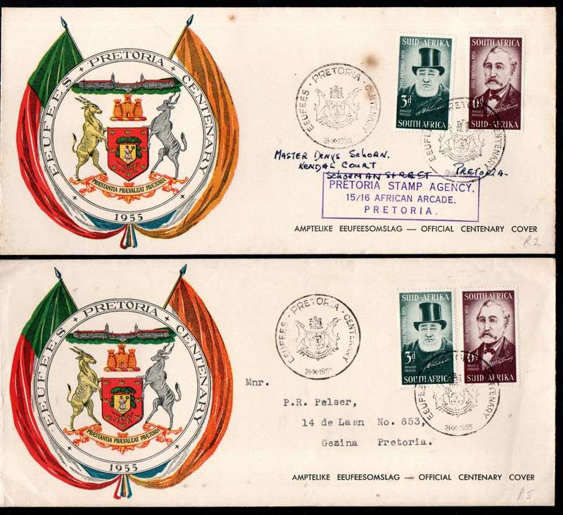 Union 1955 centenary of Pretoria (Teppex) selection of (x19) fdcs etc - condition as per scans.