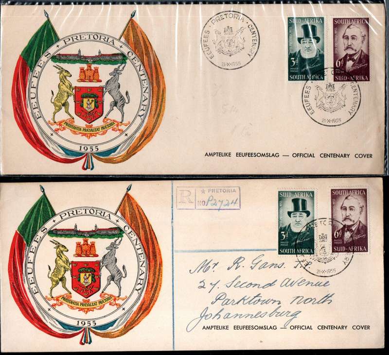 Union 1955 centenary of Pretoria (Teppex) selection of (x19) fdcs etc - condition as per scans.