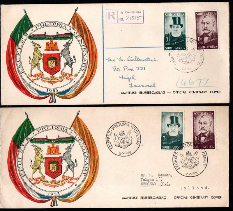 Union 1955 centenary of Pretoria (Teppex) selection of (x19) fdcs etc - condition as per scans.