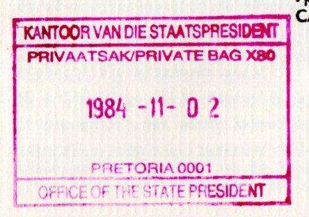 RSA 1984 inauguration of state president PW Botha FDC no 4.9a signed 'Botha' - as per scans.