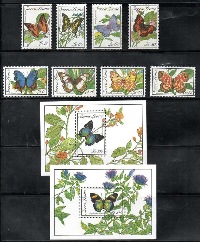 Sierra Leone 1989 butterlies umm set of (x8) + (x2) msheets - SG1312-ms1320  CV GBP 31+.
