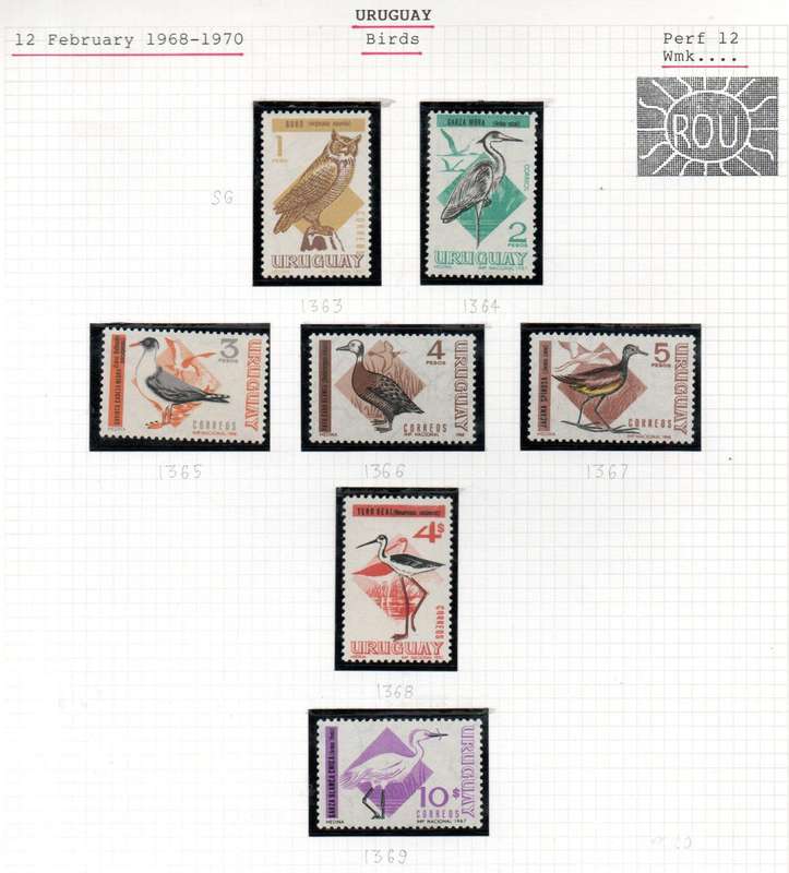 Uruguay 1968 birds set of (x8) umm - as per scans - SG1363-69. CV GBP 27+