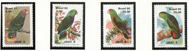 Brazil 1980 parrots (birds) umm set of (x4) singles - SG1866-9  - CV GBP 12+