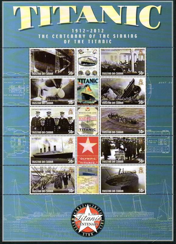 Tristan da Cunha 2012 cent of the sinking of the Titanic setenant sheet umm - SGMS1053  CV GBP 13+