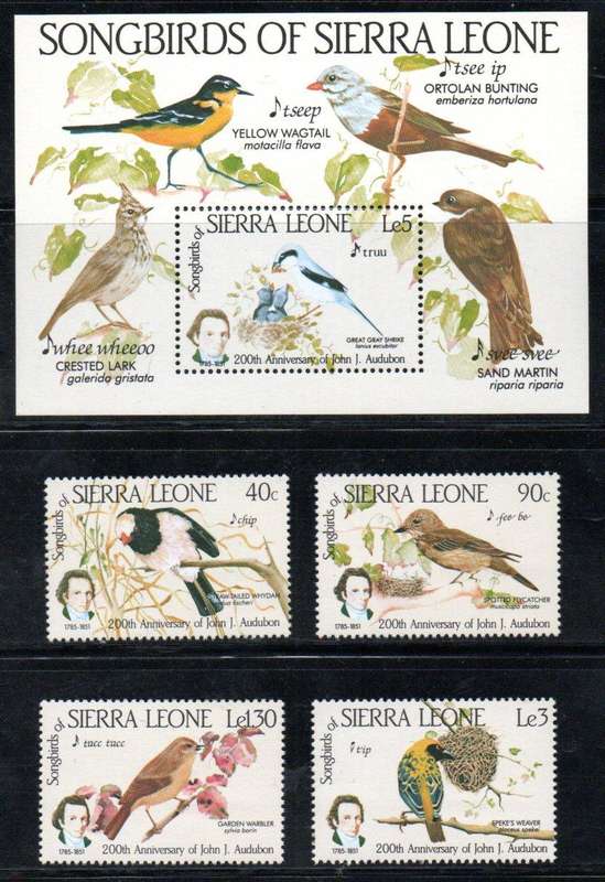 Sierra Leone 1985 bicent of John J Audubon (songbirds) umm set of (x4)+msheet - SG853/7  CV GBP 17