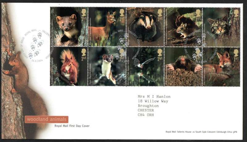 GB 2004 woodland animals first day cover (Tallent's House) - CV GBP 9.5