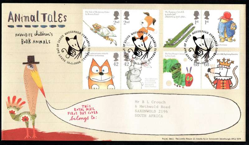 GB 2005 animal tales first day cover (Mousehole, Penzance, Cornwall) - CV GBP 7.75