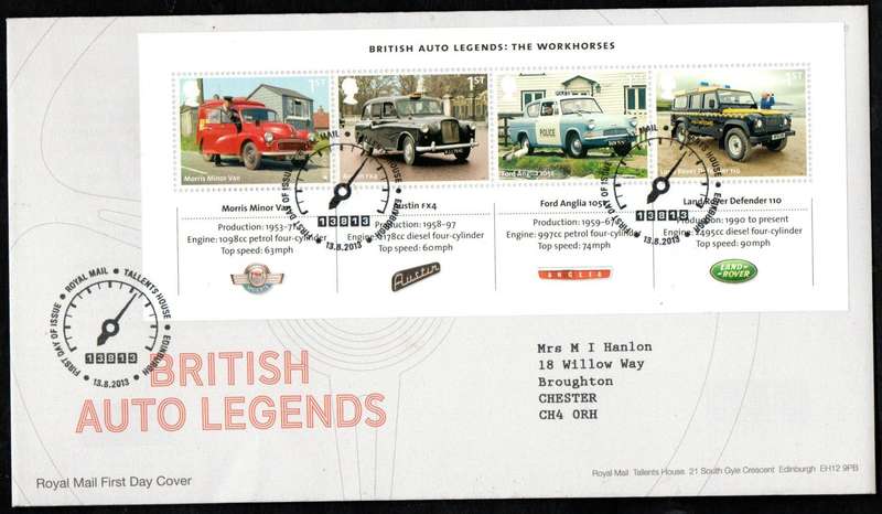 GB 2013 British auto legends (x2) first day covers (Tallent's House).
