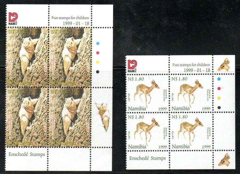 Namibia 1999 fun stamps for children - animals umm set of (x2) control blks - SACC283/4  CV R440.
