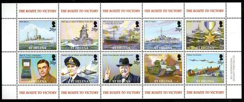 St Helena 2005 60th ann of the end of World War II sheetlet of (x10) umm  SG946-55. CV GBP 15