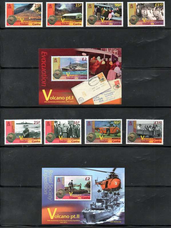 Tristan da Cunha 2011/12 volcano (1st + 2nd series) sets of (x4) + msheets - SG1035-44  CV GBP 32+