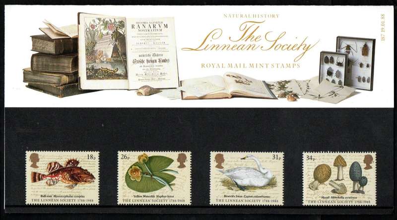GB 1988 bicentenary of the Linnean Society mint presentation pack no 187.