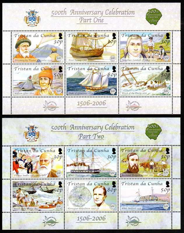 Tristan da Cunha 2006 500th ann of discovery 1st issue (x2) sheets of (x6) umm - SGMS849  CV GBP 17