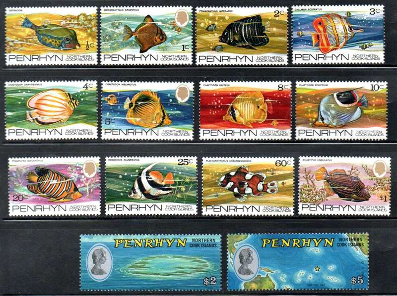 Penrhyn Island 1984 fish/views set of (x14) umm - SG56-69 - CV GBP 21+ - great thematic set.