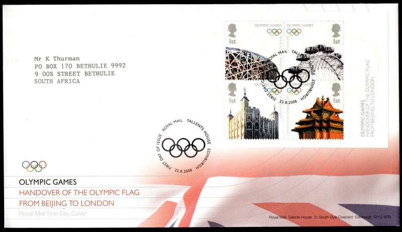 GB 2008 handover of the Olympic flag from Beijing to London first day cover (Tallent's House).
