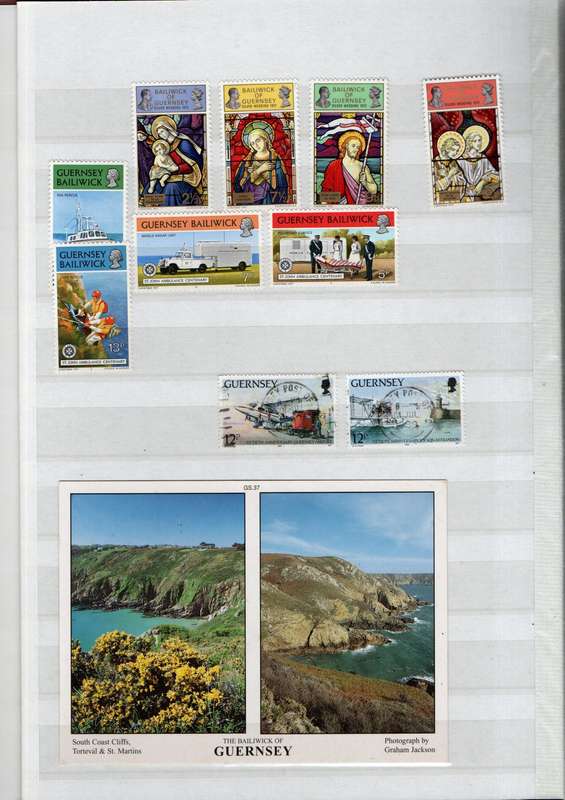 KEK album 2nd hand with Guernsey/Alderney mint/used inc mini sheets - useful lot.