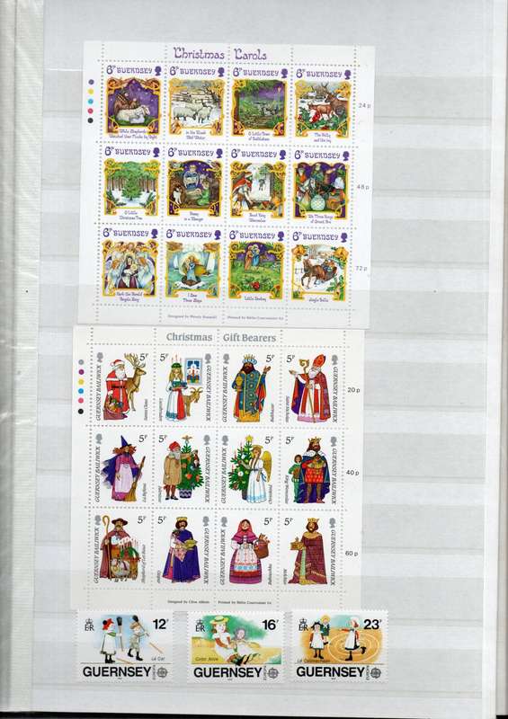 KEK album 2nd hand with Guernsey/Alderney mint/used inc mini sheets - useful lot.