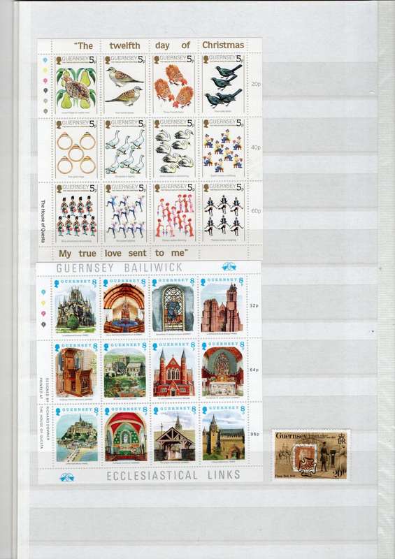 KEK album 2nd hand with Guernsey/Alderney mint/used inc mini sheets - useful lot.