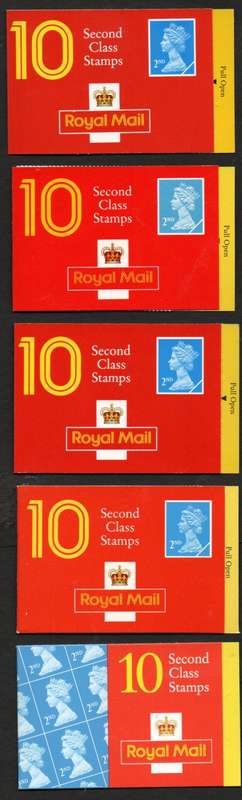 GB SELECTION OF (X5) PANES OF (X10) 2ND CLASS MINT BARCODE BOOKLETS. AS PER SCANS. GOOD CV.