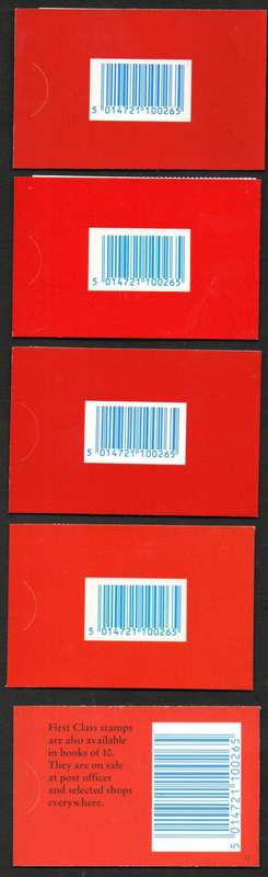 GB SELECTION OF (X5) PANES OF (X10) 2ND CLASS MINT BARCODE BOOKLETS. AS PER SCANS. GOOD CV.
