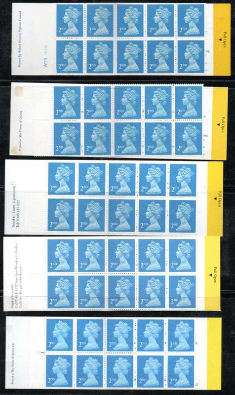 GB SELECTION OF (X5) PANES OF (X10) 2ND CLASS MINT BARCODE BOOKLETS. AS PER SCANS. GOOD CV.