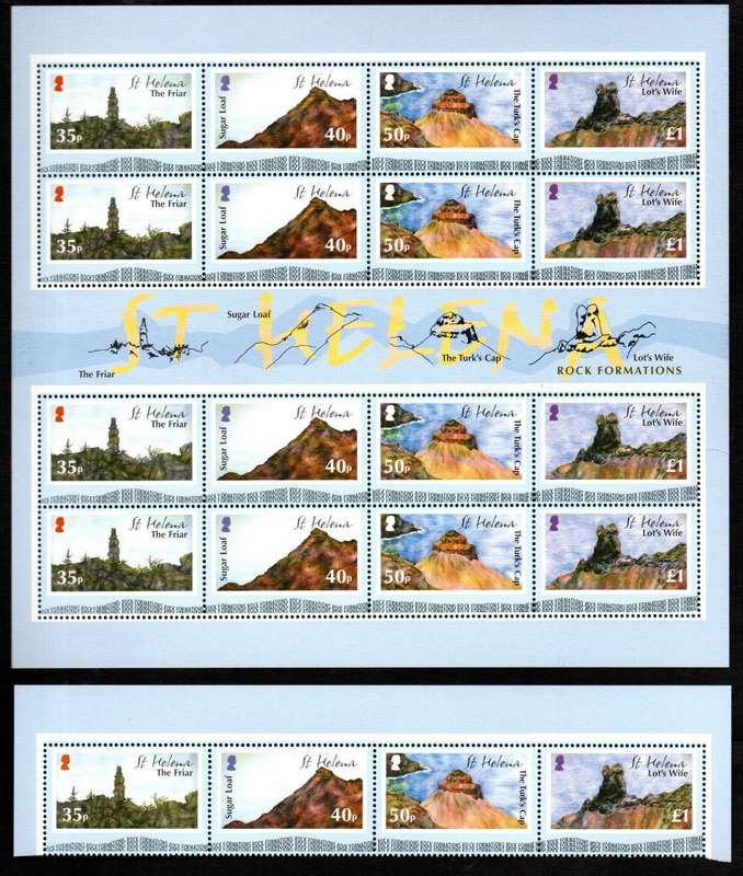 St Helena 2005 rock formations umm setenant sheet of (x16) + strip of (x4)  SG935-8  CV GBP 44+.
