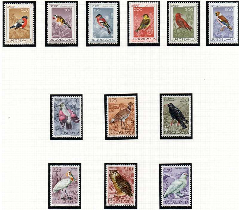 Yugoslavia 1968 songbirds umm set of (x6) SG1323/8 + 1972 set of (x6) SG1516-21  CV GBP 14+
