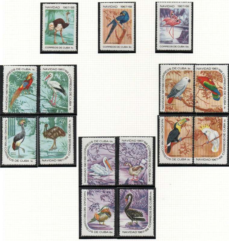 Cuba 1967 birds issues sets in singles umm - SG1559a/1561d - CV GBP 35+.