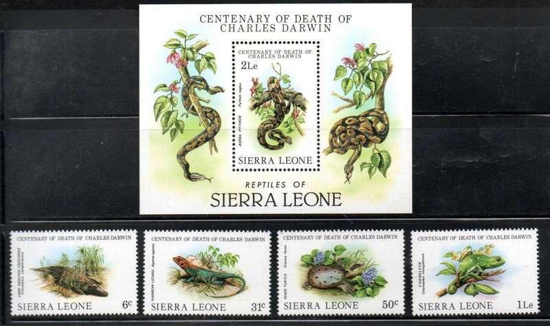 Sierra Leone 1982 death of Charles Darwin (wildlife) umm set of (x4) + msheet  SG730-MS734  CV GBP