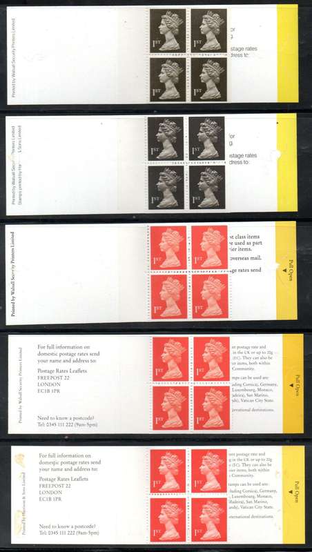 GB 1989-3 (x5) barcode booklets mint and complete. SG HB1, HB2, HB3, HB3b, HB5 - CV GBP 50