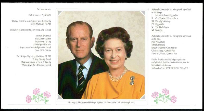 GB 1986 60th birthday of Queen Elizabeth II mint presentation pack no 170.