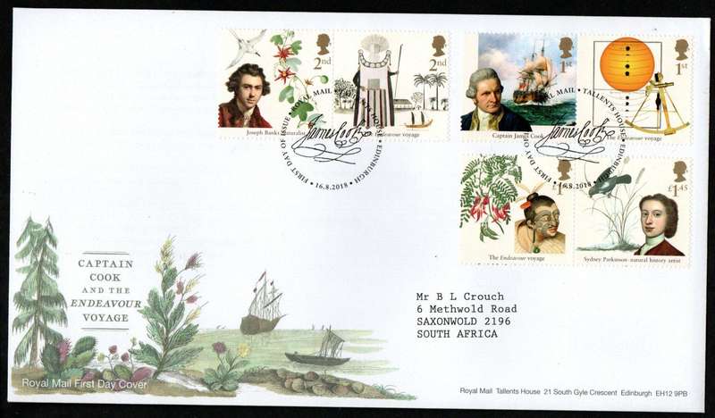 GB 2018 Captain Cook and the Endeavour Voyage (x2) first day covers (Tallents House) - CV GBP 29.