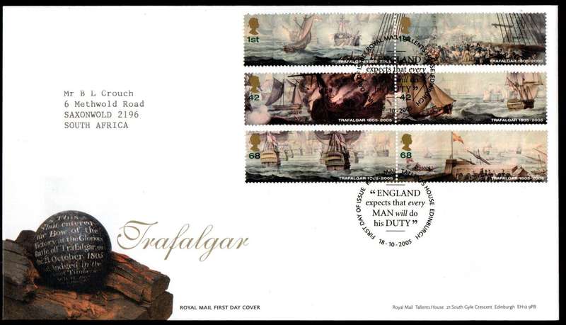 GB 2005 bicent of the Battle of Trafalgar (x2) first day covers (Tallents House)  CV GBP 11+.