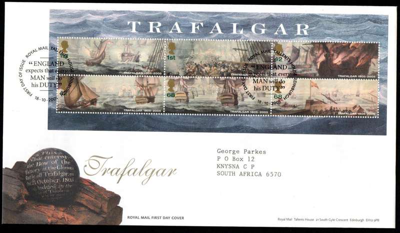 GB 2005 bicent of the Battle of Trafalgar (x2) first day covers (Tallents House)  CV GBP 11+.