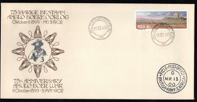 RSA 1974 75th anni of the Anglo Boer War (x6) commemorative covers 1-6 - great lot.