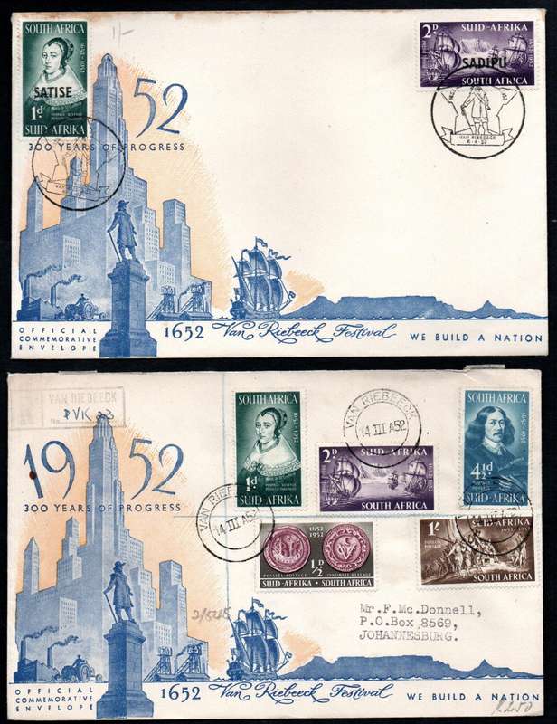 Union 1952 Satise Sadipu/Van Riebeeck Etc Selection of (x24) Covers. Condition as per scans.