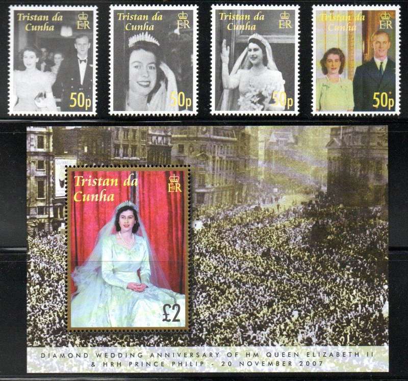 Tristan da Cunha 2007 Diamond wedding QEII+Duke of Edinburgh umm set+msheet  SG884-MS888 CV GBP 25+