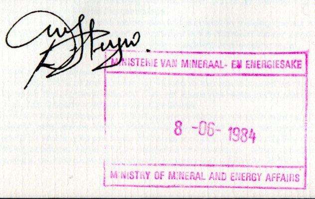 RSA 1984 Strategic minerals FDC no 4.6 signed/rubber stamped 'Daniel Steyn - Minister of Minerals'