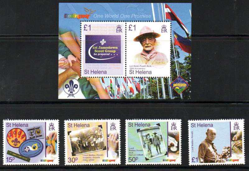 St Helena 2007 Centenary of Scouting umm set of (x4) + msheet  SG1032-MS1036  CV GBP 14+