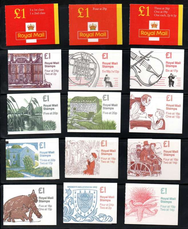 GB selection of (x15) one pound mint/complete booklets - as per scans - good value lot.
