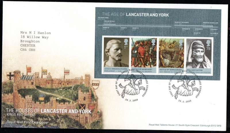 GB 2008 Kings + Queens  Houses of Lancaster/York first day covers (X2) (Tallents House)- CV GBP 11+