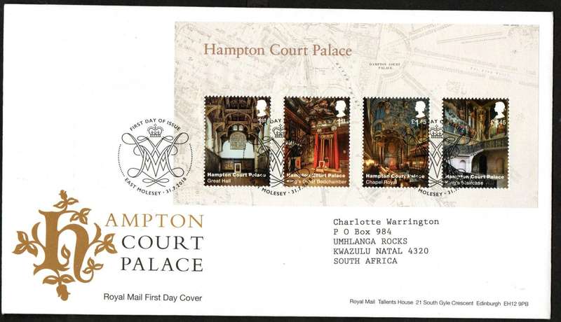 GB 2018 Hampton Court Palace first day covers (x2) (East Molesey)  CV GBP 15.