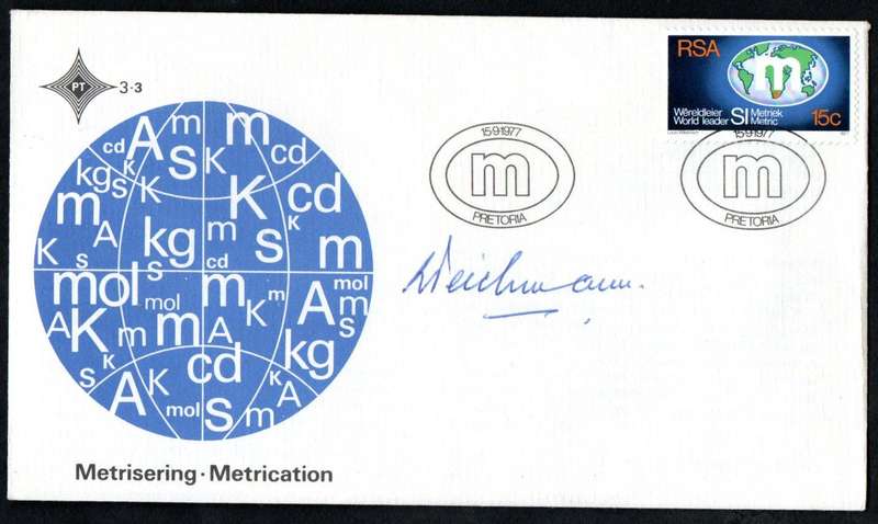 RSA 1977 metrication FDC no 3.3 signed by 'Stamp Designer' - as per scans.