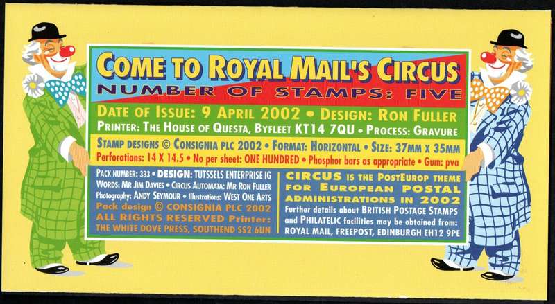 GB 2002 Europa - Circus mint presentation pack no 333.