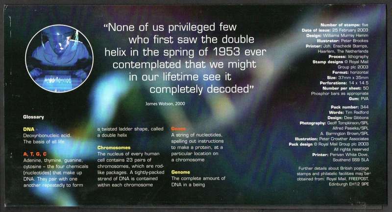 GB 2003 50th anniversary of the discovery of DNA mint presentation pack no 344 - as per scans.