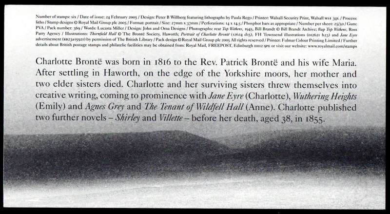 GB 2005 150th death anni of Charlotte Bronte  scenes from Jane Eyre mint presentation pack no 369.