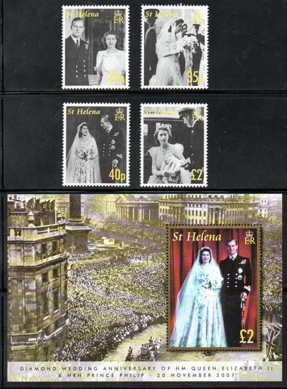 St Helena 2007 Diamond wedding of QEII/Duke umm set of (x4) + msheet  SG1023-MS1027  - CV GBP 22
