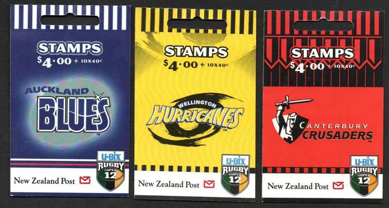 New Zealand 1999 (x3) mint self-adhesive rugby Super 12 booklets  as per scans.