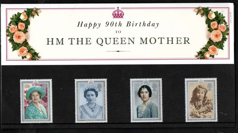 GB 1990 90th birthday of Queen Elizabeth the Queen Mother mint presentation pack no 210.