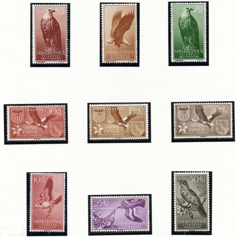 Spanish Sahara 1957-8 (x3) birds sets umm - SG136-8, SG143/5, SG150-2.